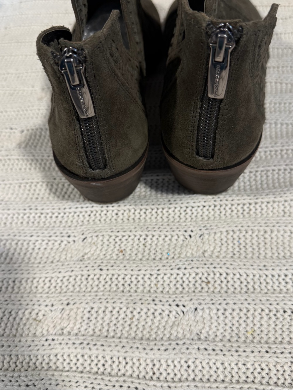 Vince Camuto Olive Green Suede Cutout Ankle Booties - Picture 4 of 5